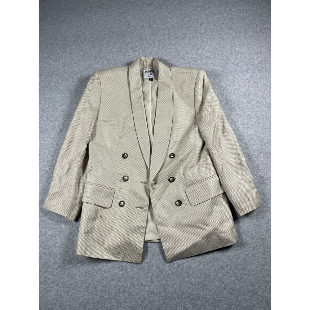 VTG Kasper Double Breasted Blazer Women 10P Tan Light Academia Old Money Preppy